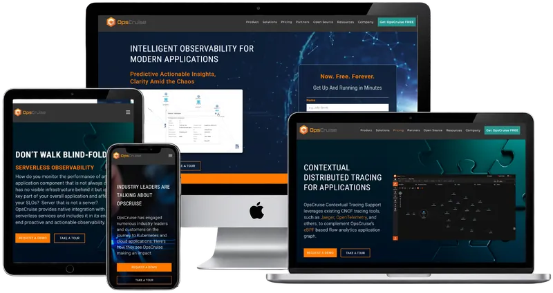 Opscruise website shown on desktop, laptop, tablet and phone